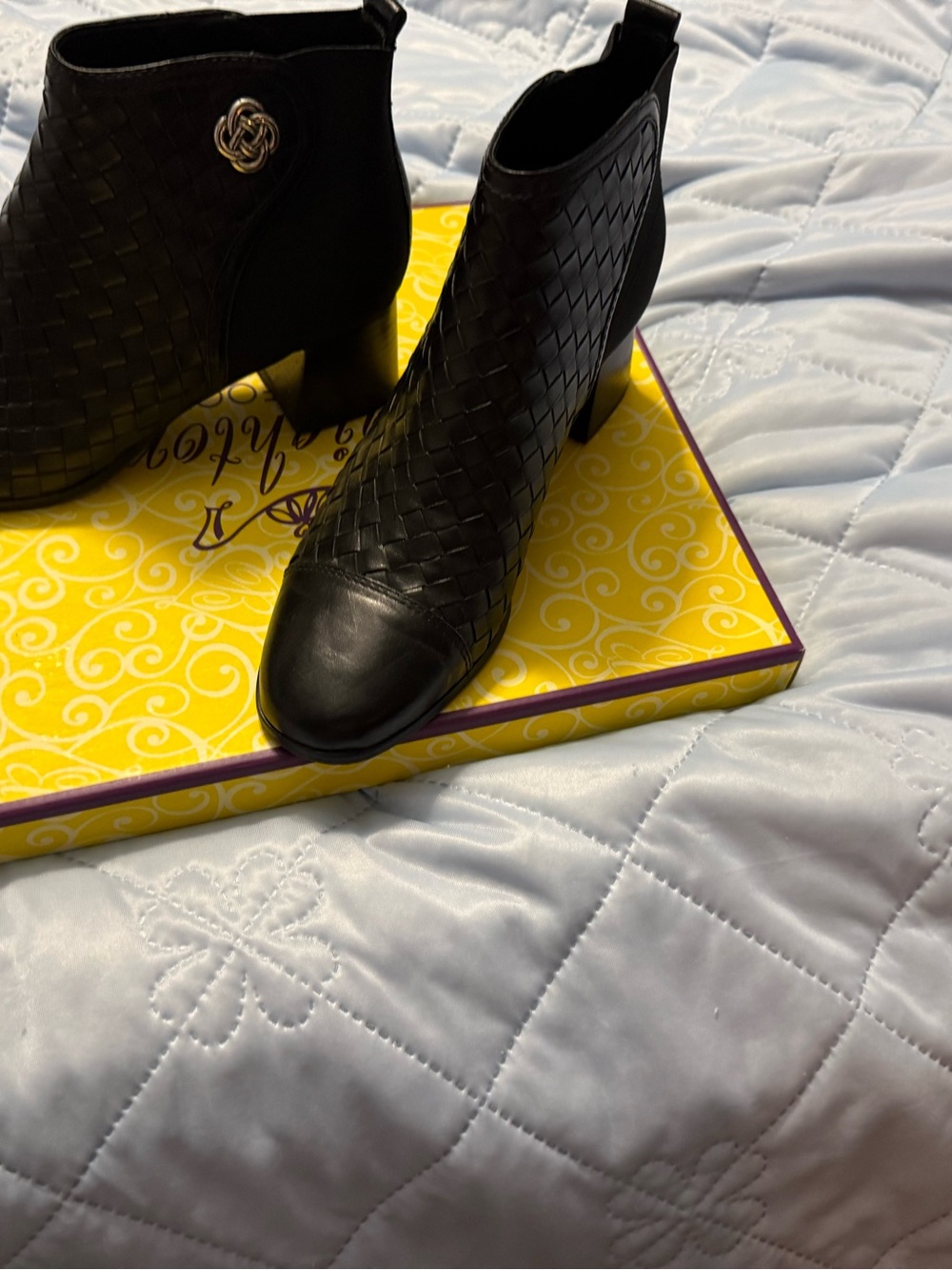 Marvel Black Woven Leather Ankle Booties
